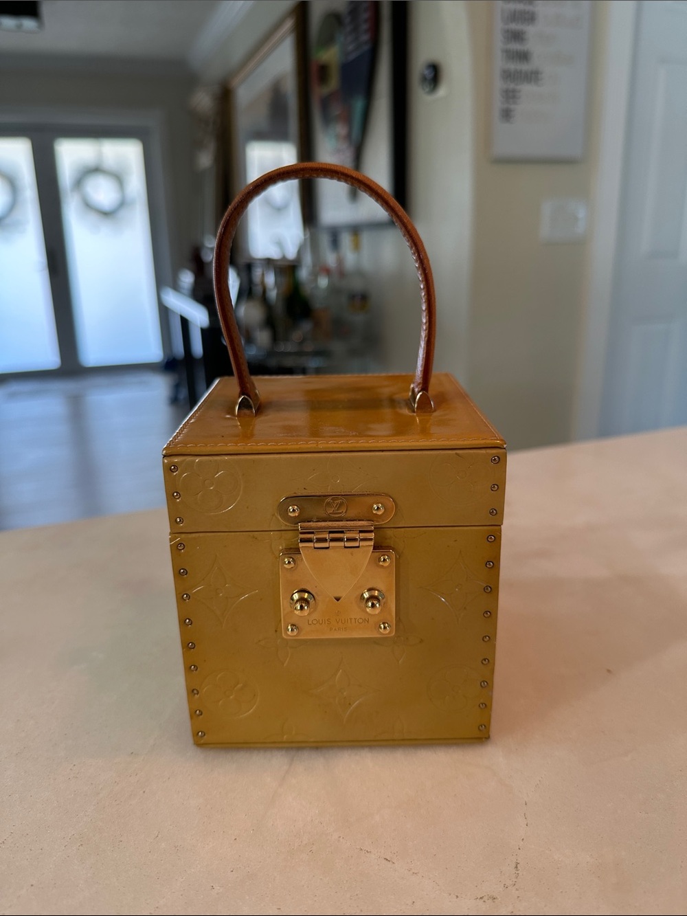Vintage Louis Vuitton Patent Alma Cube Top Handle Bag in Mustard Yellow